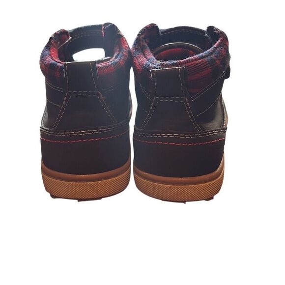 Eddie Bauer Toddler 10 Blue Red Winter Hiking Boots Strap Closure Plaid Preppy - Picture 3 of 12